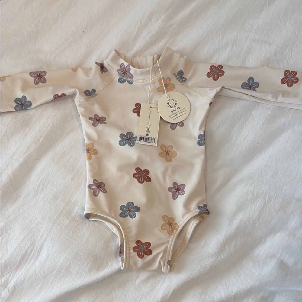 Rylee + Cru Floral baby girl Swim One Piece - Cream with Multicolor Flowers